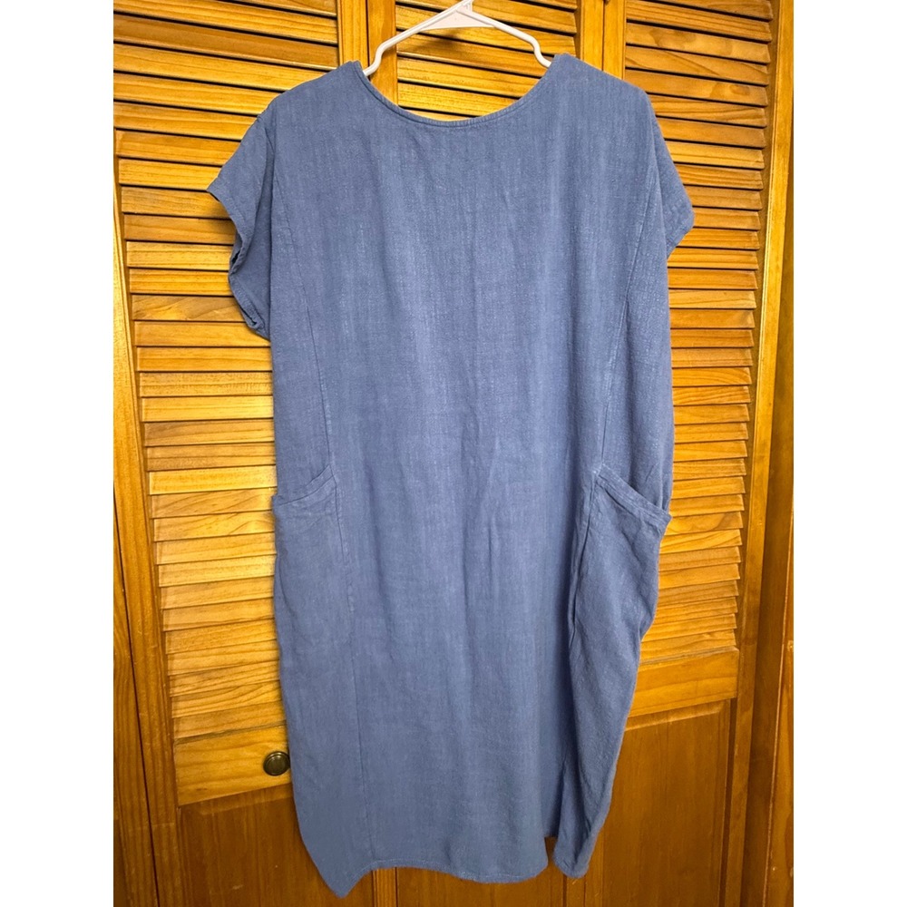 Ella Mara Blue Linen Blend Shift Dress Pockets Short Sleeve D1665 Mens L